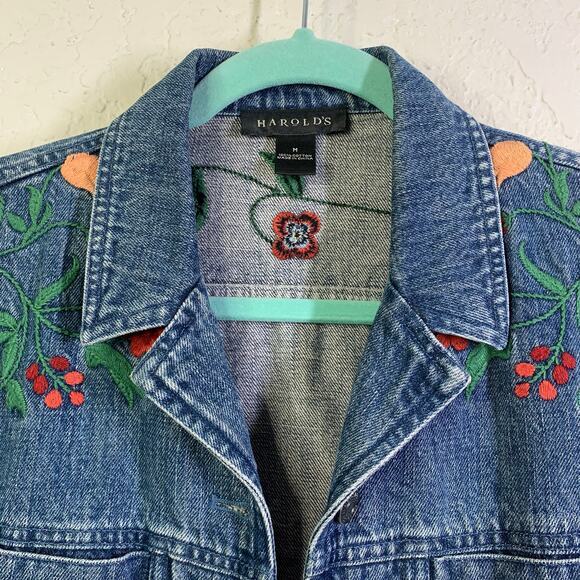 HAROLD'S Denim Jacket Coat Embroidered Floral Preppy Vintage Norman‎ Oklahoma - Picture 3 of 12